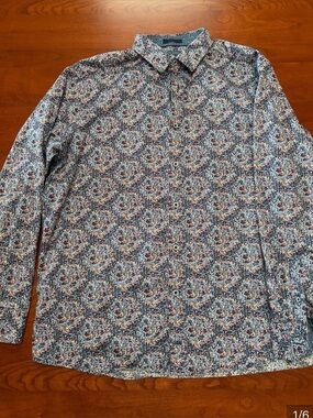 Johnston & Murphy Blue Multi Medallion Print Button-Down Shirt — large